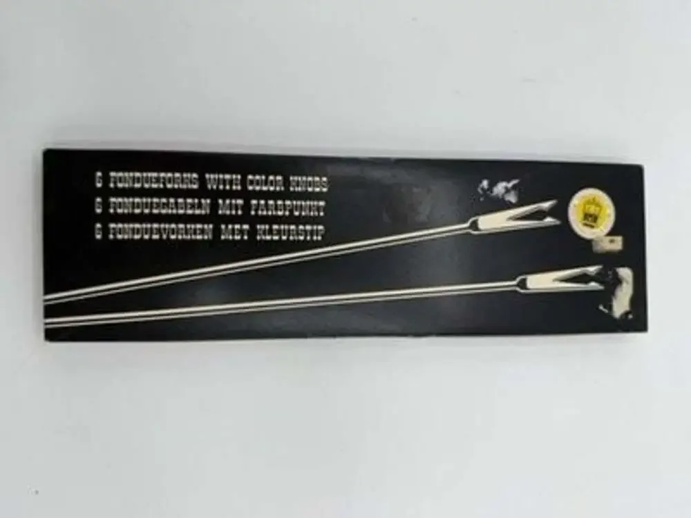 Set of 6 vintage 1960’s Fondue Forks with Color  Knobs Wood Stainless Steel